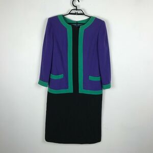 Vintage 1980s Robert Courtney Gene Roy Dress Size L/XL Purple Green Colorblock